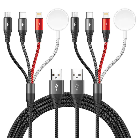 4-in-1 Magnetic Wireless Charging Cable – Fast Charger for Apple Watch, iPhone 15/14/13, Samsung, USB-C | Travel-Ready 4FT Cable