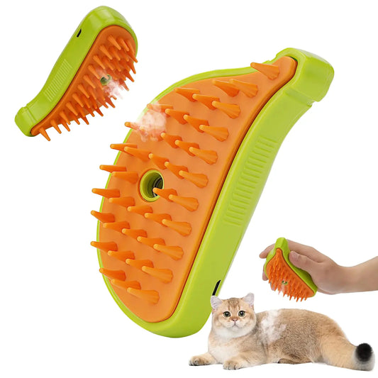 3-in-1 Banana Pet Grooming Brush – Steam, Massage & Hair Remover