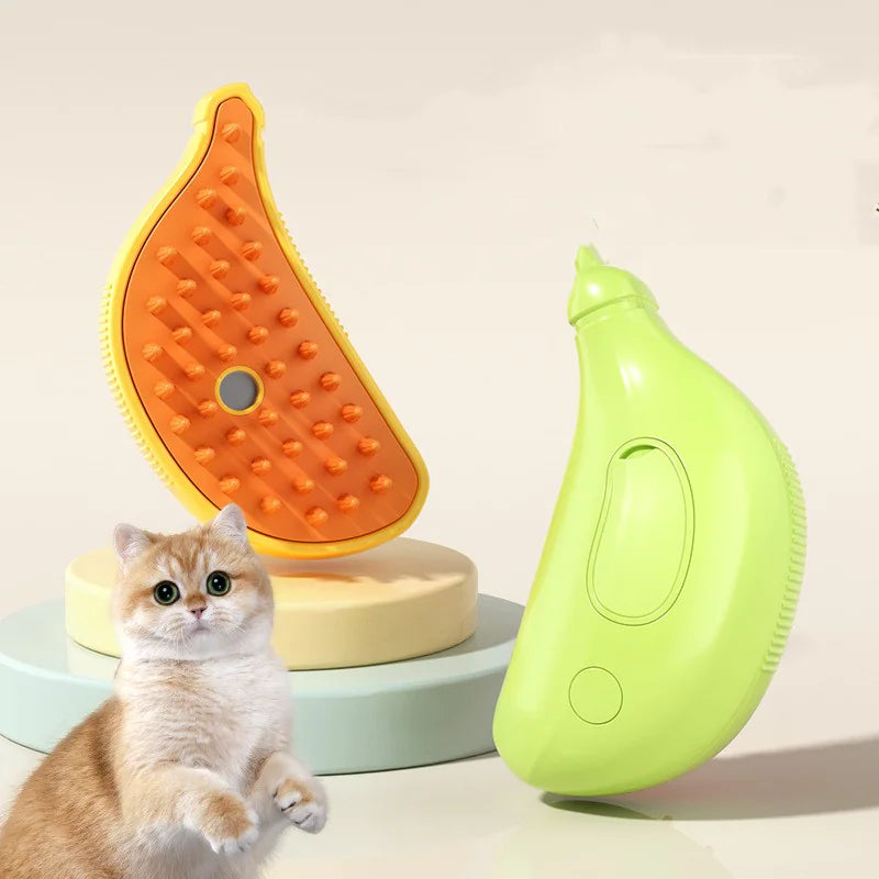 3-in-1 Banana Pet Grooming Brush – Steam, Massage & Hair Remover