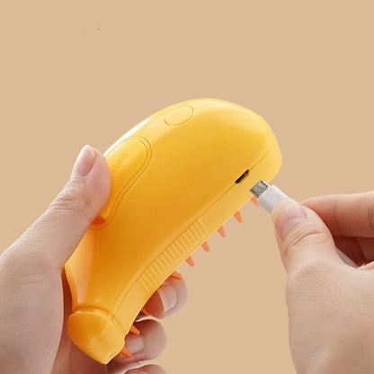 3-in-1 Banana Pet Grooming Brush – Steam, Massage & Hair Remover